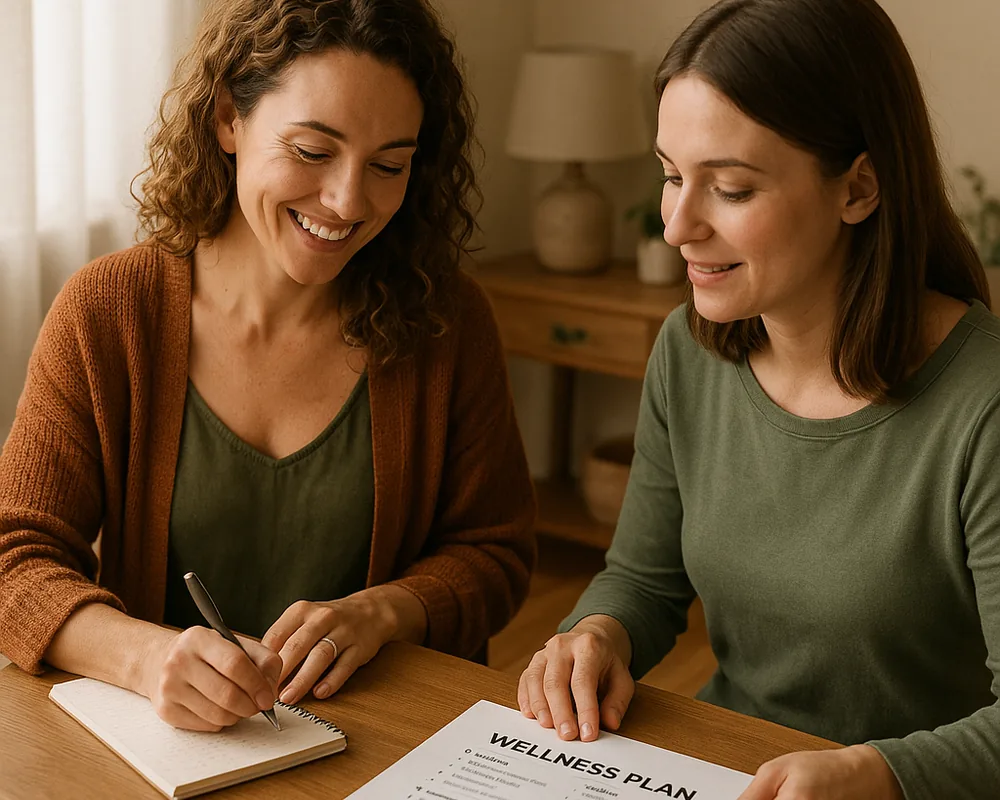 A client reviewing her personalized protocol at home